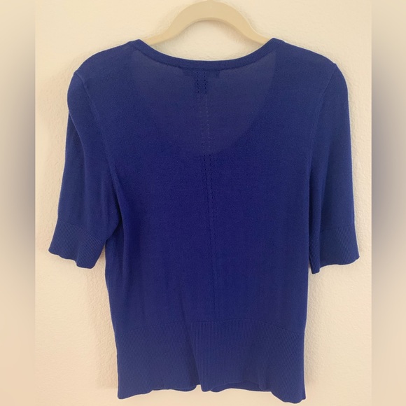 White House Black Market Blue button down short sleeve Sweater Cardigan Medium - Picture 2 of 6